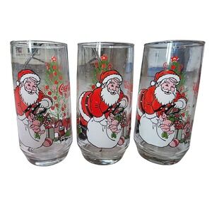 Vintage Coca-Cola Christmas Santa Glasses McCrory Stores Set of 3 Holiday Decor
